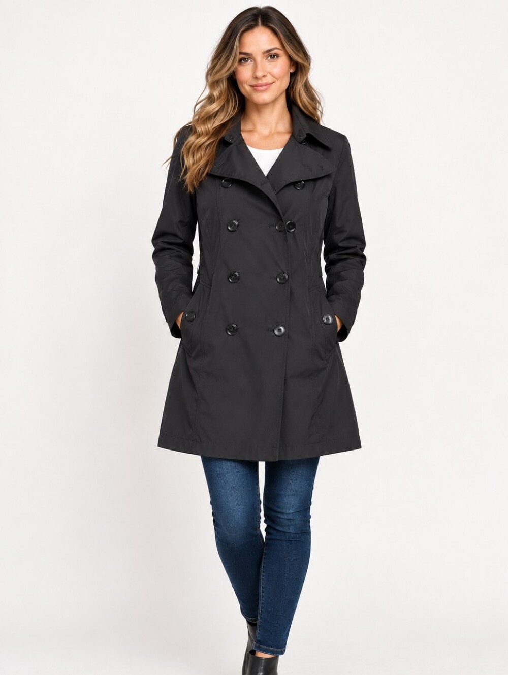 Express Women’s Black Water Resistant Double Breasted Trench Coat Size M Medium